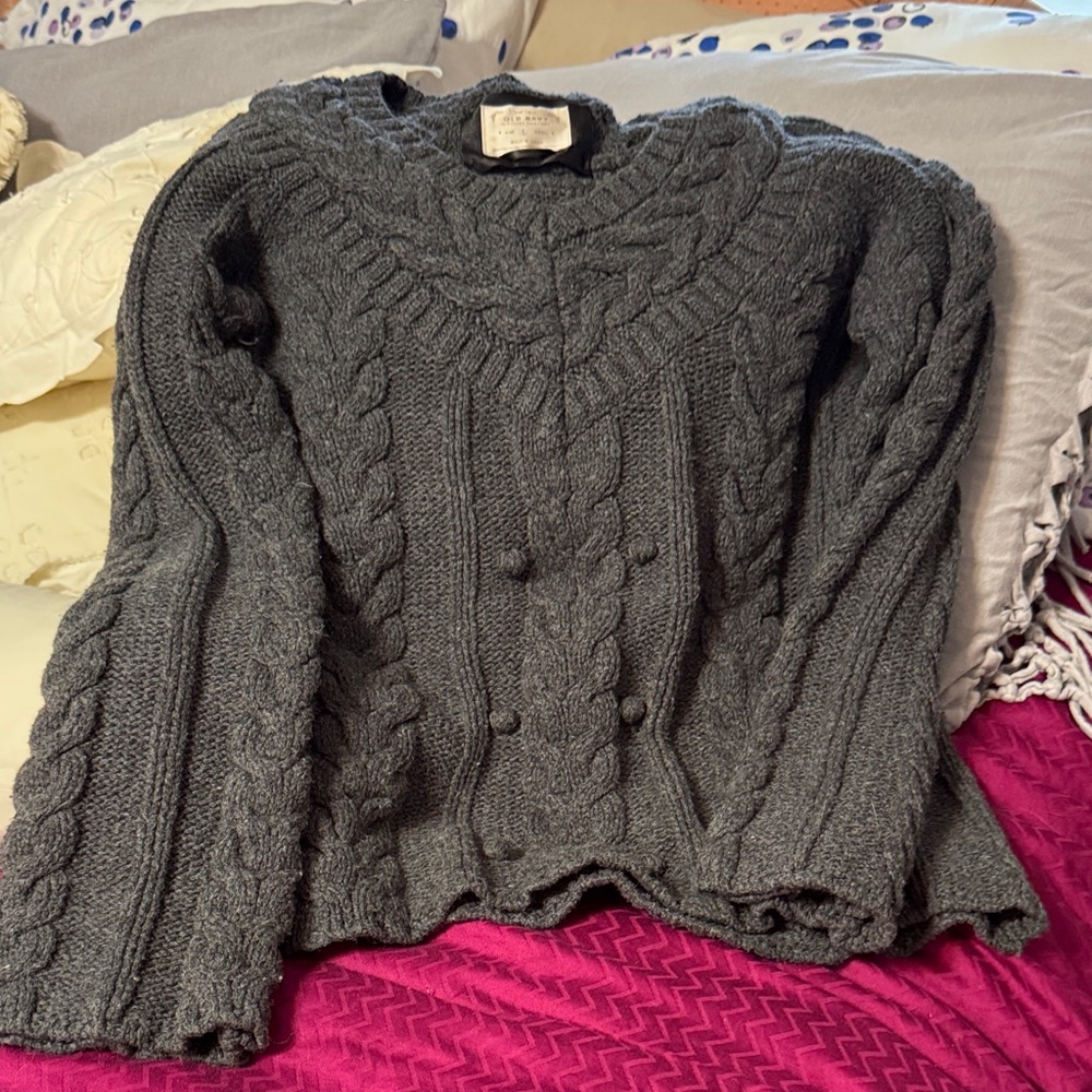 Old Navy Lambswool/Cotton Charcoal Cable Knit Women's Sweater